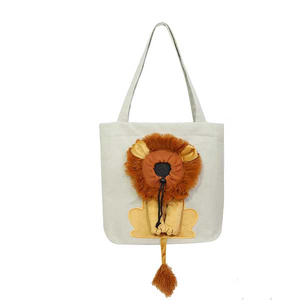 Pet Bag Canvas Shoulder Carrying Bag Cute Lion-Shaped Pet Canvas Bag Adjustable Out Bag Cat and Dog Small Pet Canvas Bag-product