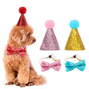 Dog and Cat Birthday Bandana & Hat Pompom Decor Puppy Cat Hat Cartoon Bandana Scarf Party Accessories Supplies
